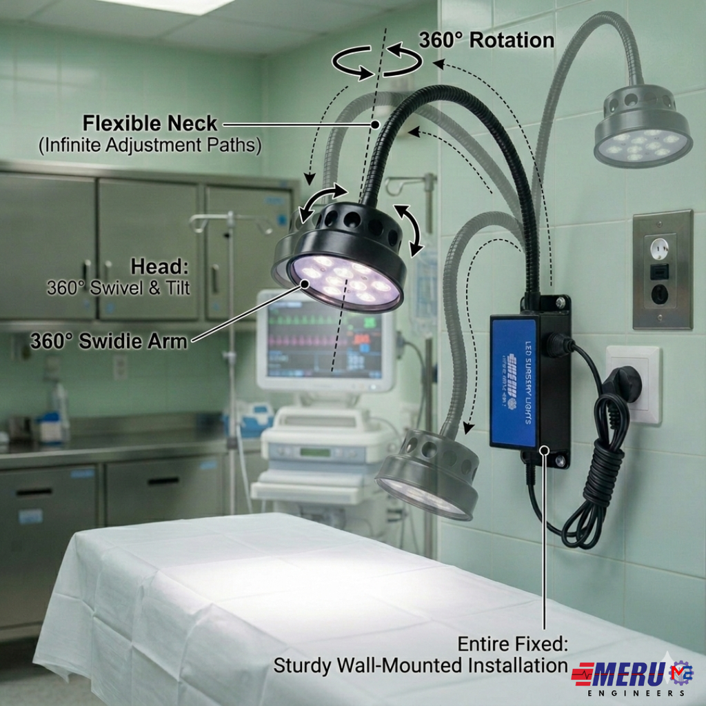 LED Examination Light 60000 Lux with Flexible Arm, Bright Illumination, Surgical Lamp, Clinic, Dental, Veterinary, OPD, Microbiology Lab, Gyanaecologist, Pet Clincs (WALL MOUNT, 9 LED 60000 LUX)