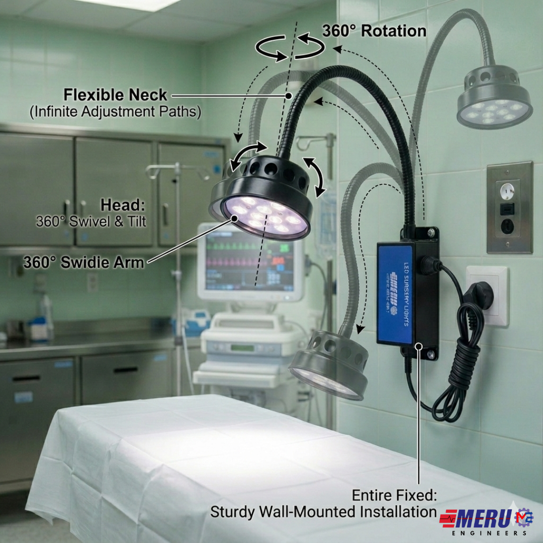 LED Examination Light 60000 Lux with Flexible Arm, Bright Illumination, Surgical Lamp, Clinic, Dental, Veterinary, OPD, Microbiology Lab, Gyanaecologist, Pet Clincs (WALL MOUNT, 9 LED 60000 LUX)