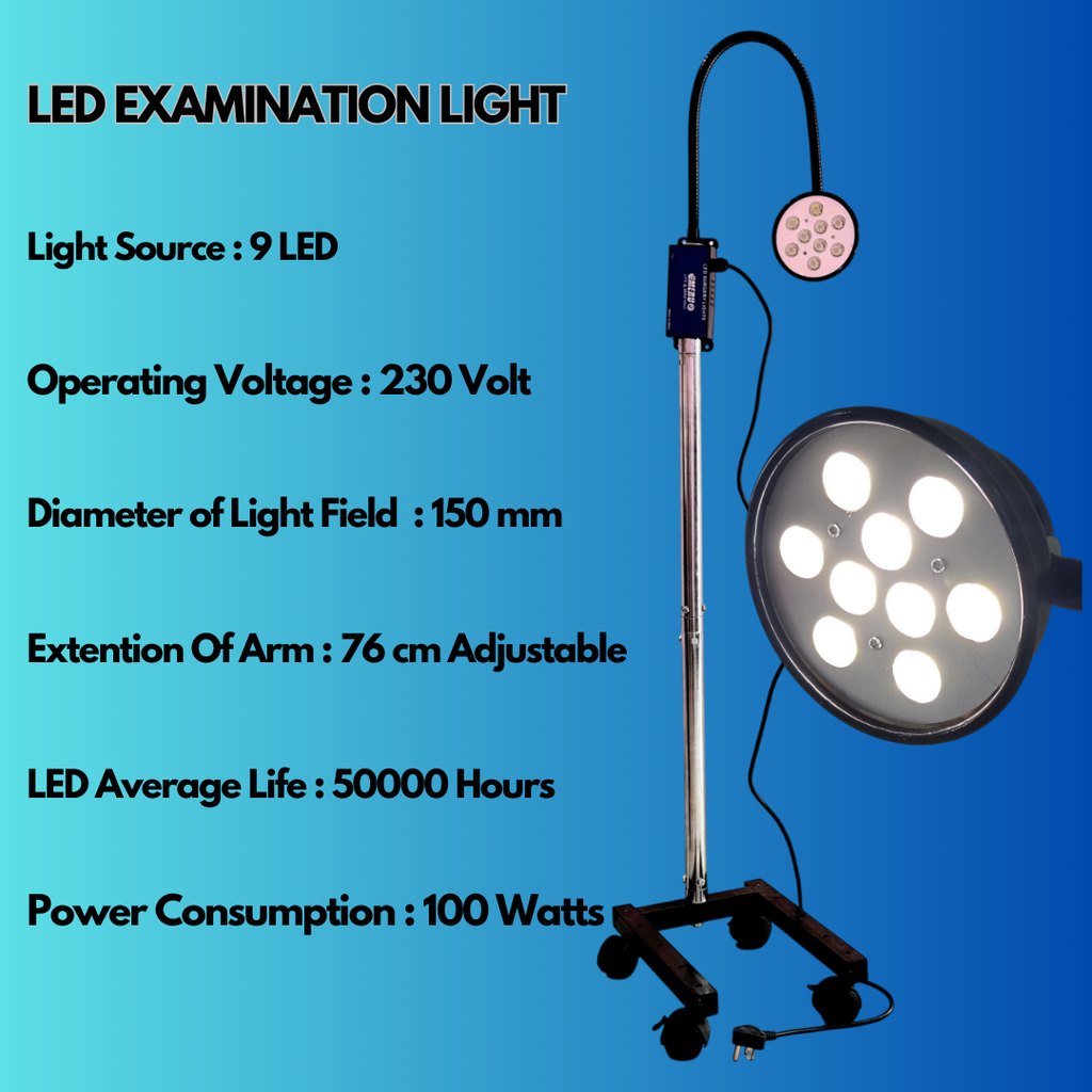 Minor OT Surgery LED Examination Light Stand Model 9 LED 60000 Lux capacity for Hospital, OT, Gyanaecologist, Microbiology Labs, Pet Clinics.
