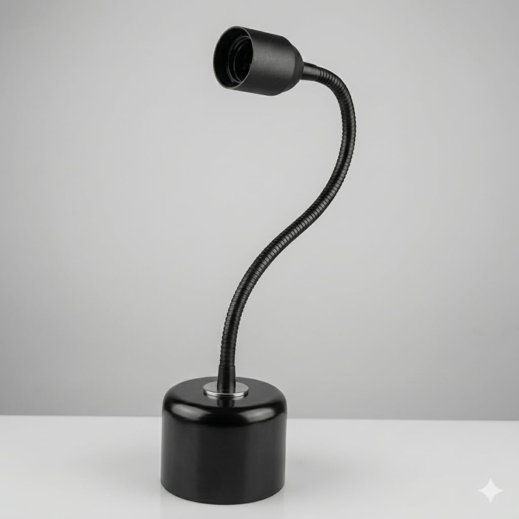 Flexible Gooseneck Table Lamp | Adjustable Metal Desk Lamp with E27 Holder | Study/Bedside/Reading Light | Modern Black Base Lamp for Home & Office (Minimalist)