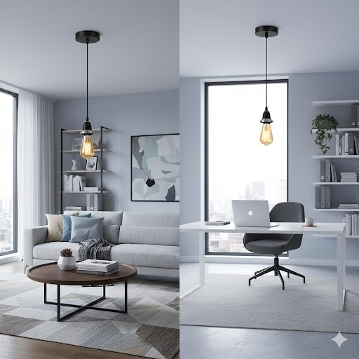 Ceiling Hanging Light Stainless Steel 304 & Black Pendant for Dining Table, Living Room, Bedroom, Restaurants, Offices, Cafes, Hotels. E27 Bulb Type. (Bulb Not Included) (SS 304)