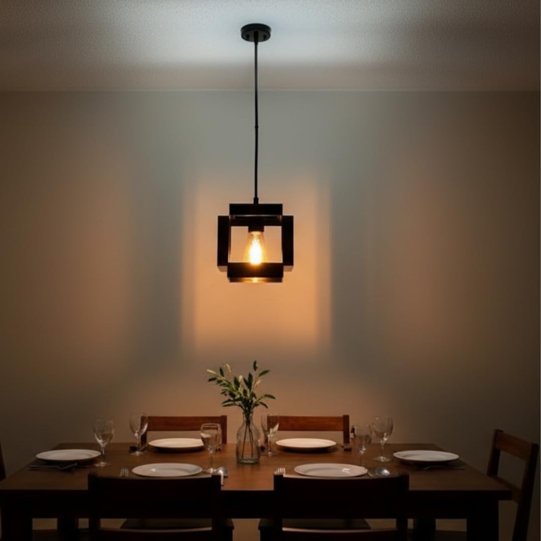 Ceiling Hanging Light Hexa Round Shape Black Pendant for Dining Table, Living Room, Bedroom, Restaurants, Offices, Cafes, Hotels. E27 Bulb Type. (Bulb Not Included) (Hexa Square)