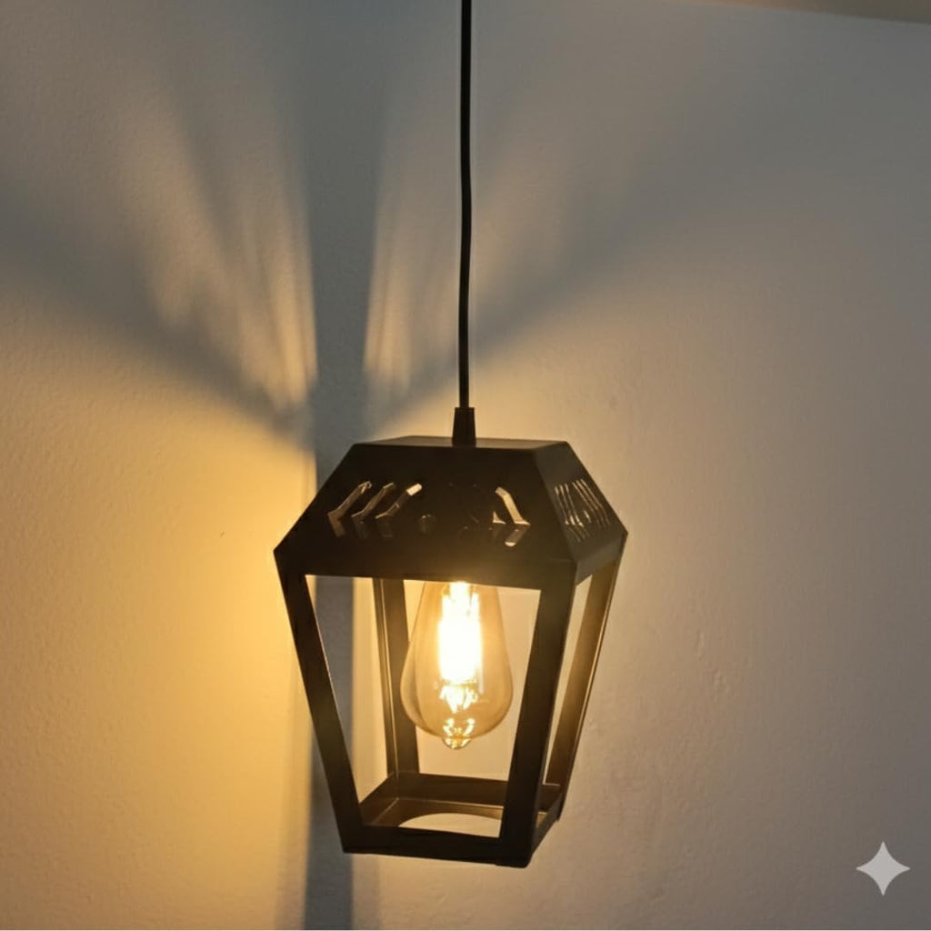 Ceiling Hanging Light Hexa Round Shape Black Pendant for Dining Table, Living Room, Bedroom, Restaurants, Offices, Cafes, Hotels. E27 Bulb Type. (Bulb Not Included) (Mid-Century Modern)