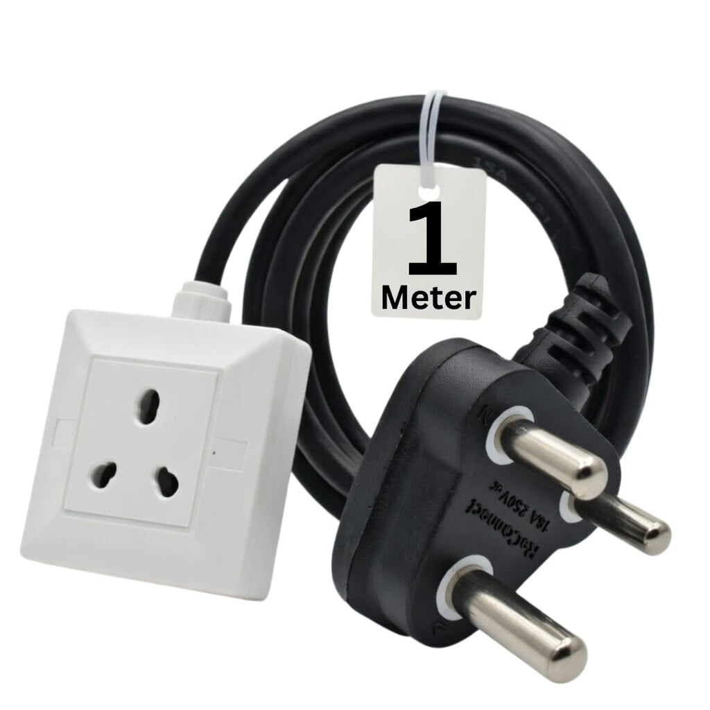 16 Amp Heavy Duty Extension Board 16 A Heavy Power Strip | Ideal for EV, AC, Refrigerator, Microwave, Washing Machine | (15A Extension Board, 1 Meter)
