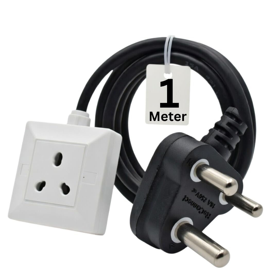 16 Amp Heavy Duty Extension Board 16 A Heavy Power Strip | Ideal for EV, AC, Refrigerator, Microwave, Washing Machine | (15A Extension Board, 1 Meter)