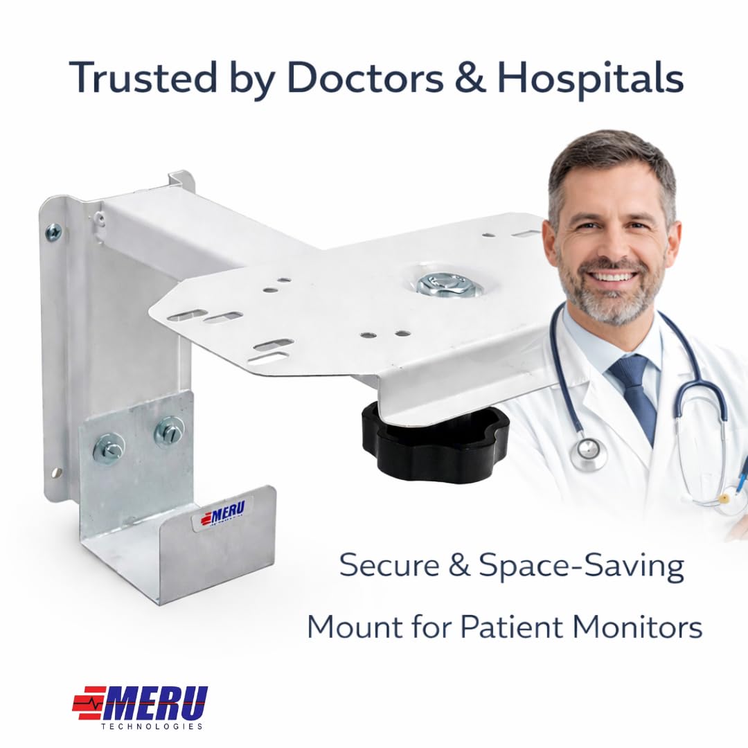 Wall Mount for Patient Monitor | Heavy-Duty Powder-Coated Steel | Adjustable Left & Right Movement with Ergonomic Black Knob