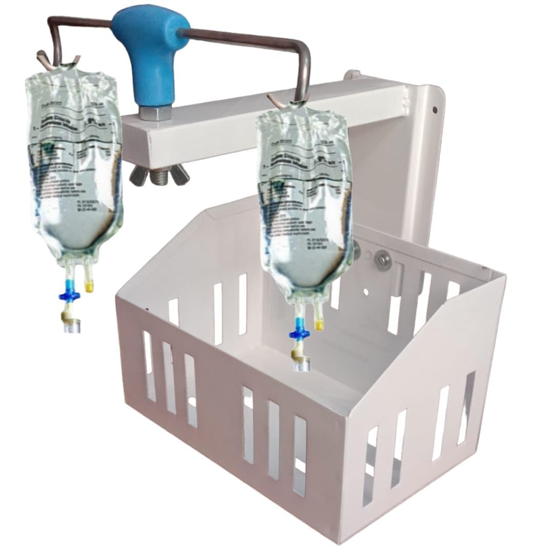 Saline Stand Wall Mount 2 Hook for Hospital, ICU, Clinics, Labs, Homes IV Saline Bags Saline Stand Wall Mount Saline Stand (Saline Stand 2 Hook with Basket Pack of 1)