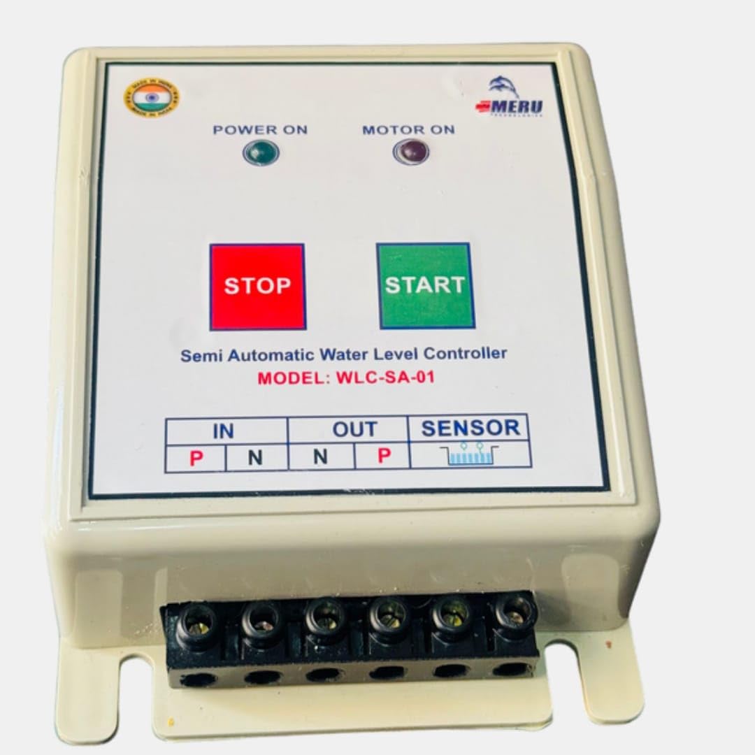 Automatic Water Tank Over Flow Controller. Manual Start & Auto Stop. Motor Starts Pressing Start Button & Automatically Stop When Tank Is Full.(White ABS Plastic)
