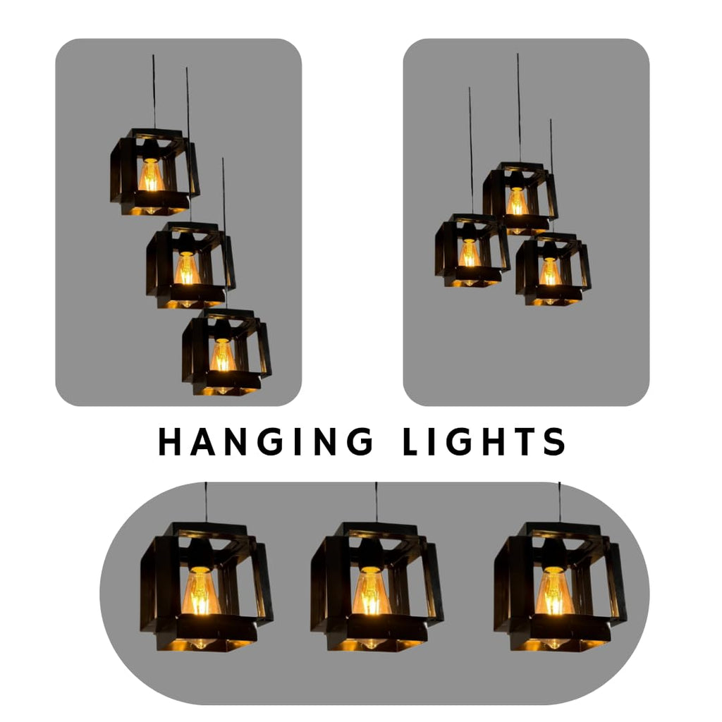 Ceiling Hanging Light Hexa Round Shape Black Pendant for Dining Table, Living Room, Bedroom, Restaurants, Offices, Cafes, Hotels. E27 Bulb Type. (Bulb Not Included) (Hexa Square)
