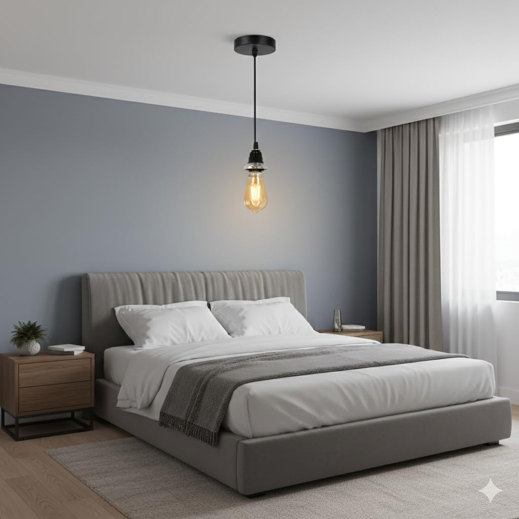 Ceiling Hanging Light Stainless Steel 304 & Black Pendant for Dining Table, Living Room, Bedroom, Restaurants, Offices, Cafes, Hotels. E27 Bulb Type. (Bulb Not Included) (SS 304)