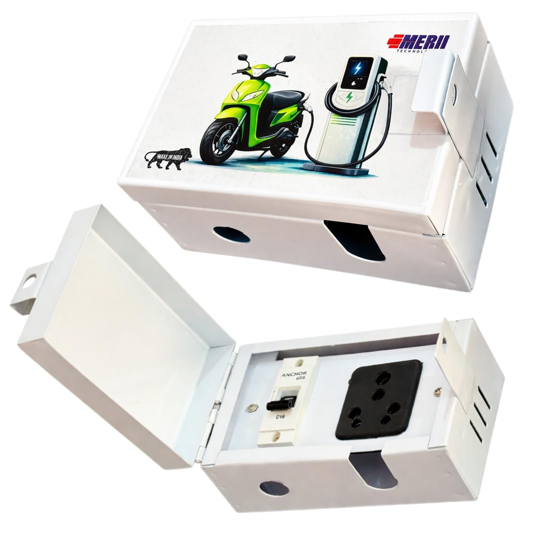 EV Charging Box with 16 MCB & 16A Socket | Wall Mount Metal Enclosure for Electric Scooter & EV Charging | Weather-Resistant, Lockable. (Small)