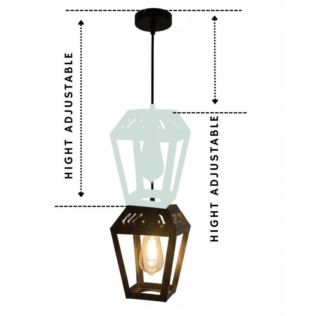 Ceiling Hanging Light Hexa Round Shape Black Pendant for Dining Table, Living Room, Bedroom, Restaurants, Offices, Cafes, Hotels. E27 Bulb Type. (Bulb Not Included) (Mid-Century Modern)