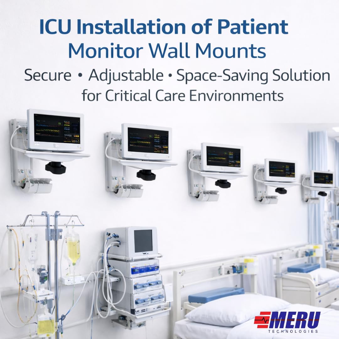Wall Mount for Patient Monitor | Heavy-Duty Powder-Coated Steel | Adjustable Left & Right Movement with Ergonomic Black Knob