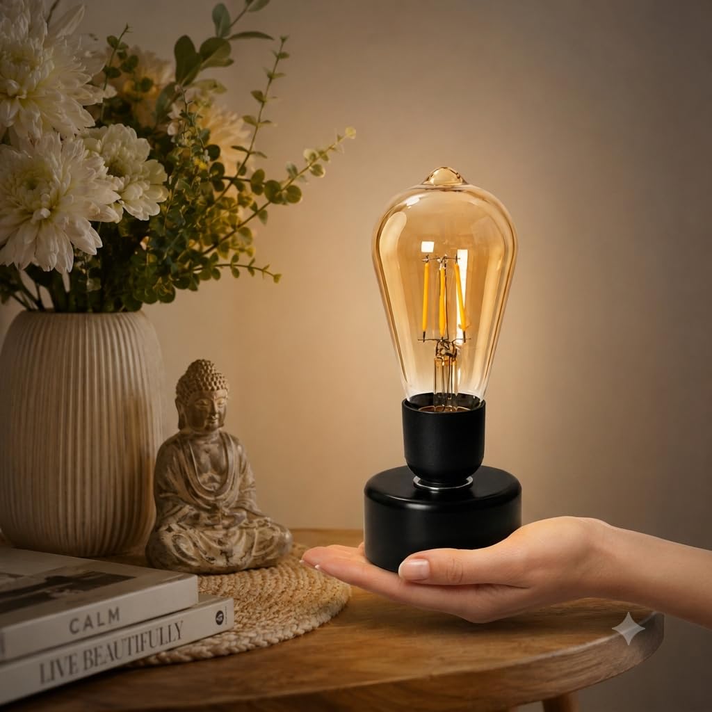 Vintage LED Edison Bulb Table Lamp, Warm Ambient Night Light, Modern Decorative Bedside Lamp for Bedroom, Living Room, Office, Meditation & Home Décor (Vintage)