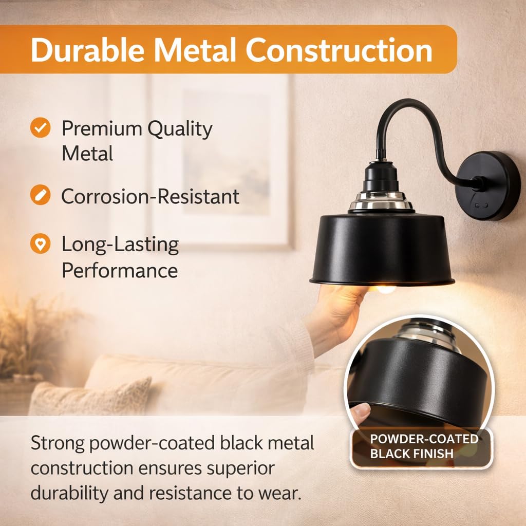 Industrial Black Wall Sconce Light – Modern Metal Wall, E27 Base, Wall Light Fixture for Bedroom, Living Room, Hallway, Restaurant & Cafe (with LED Bulb) (Moroccan)