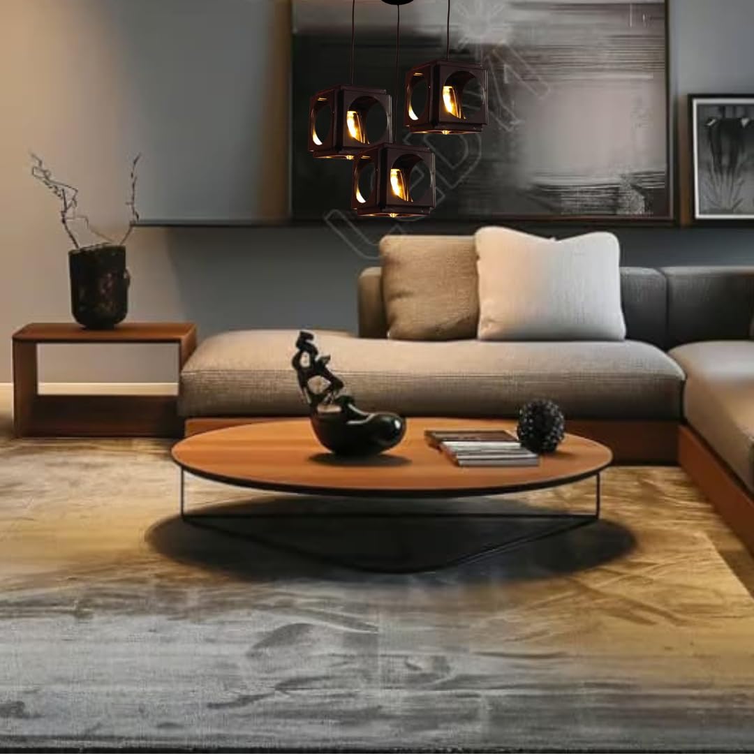Ceiling Hanging Light Hexa Round Shape Black Pendant for Dining Table, Living Room, Bedroom, Restaurants, Offices, Cafes, Hotels. E27 Bulb Type. (Bulb Not Included) (Hexa Square)