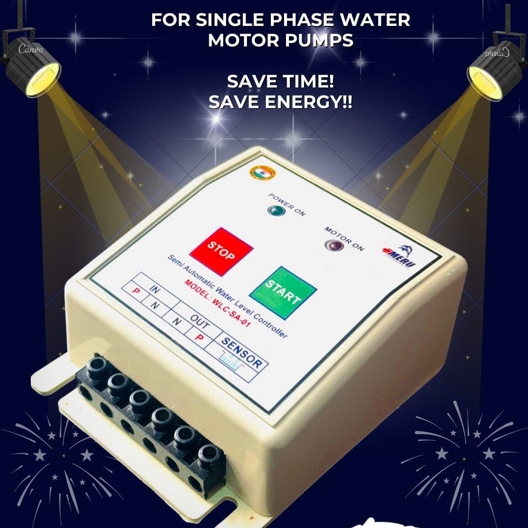 Automatic Water Tank Over Flow Controller. Manual Start & Auto Stop. Motor Starts Pressing Start Button & Automatically Stop When Tank Is Full.(White ABS Plastic)