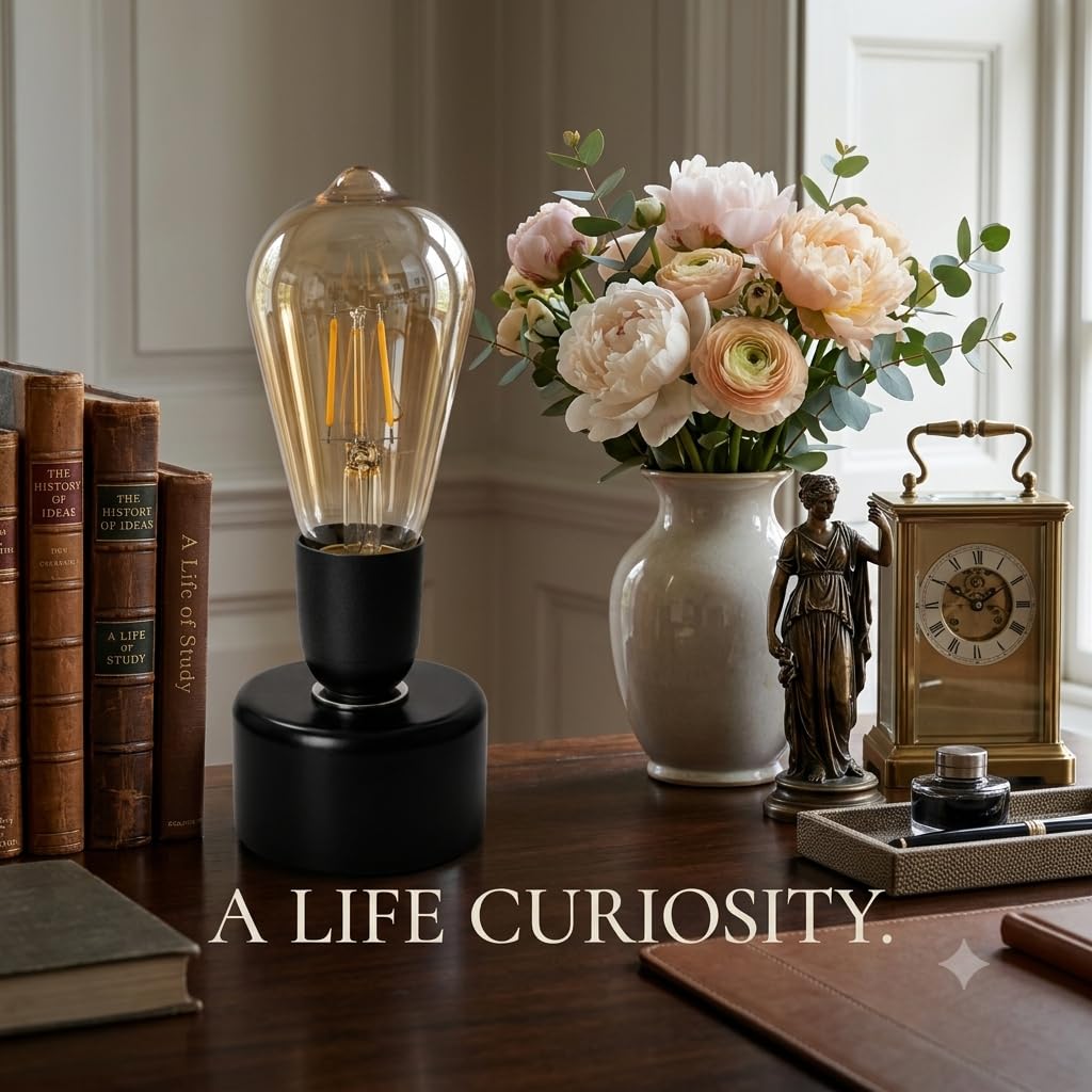 Vintage LED Edison Bulb Table Lamp, Warm Ambient Night Light, Modern Decorative Bedside Lamp for Bedroom, Living Room, Office, Meditation & Home Décor (Vintage)