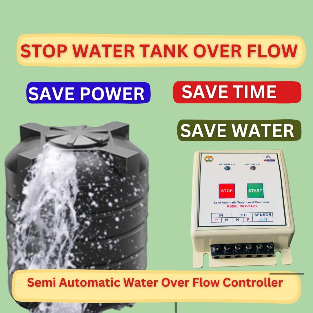 Automatic Water Tank Over Flow Controller. Manual Start & Auto Stop. Motor Starts Pressing Start Button & Automatically Stop When Tank Is Full.(White ABS Plastic)