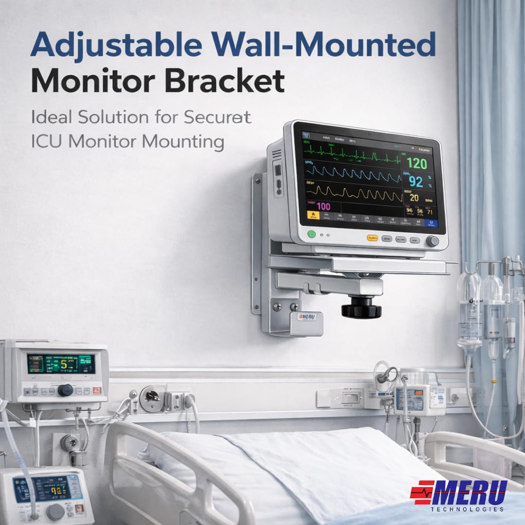 Wall Mount for Patient Monitor | Heavy-Duty Powder-Coated Steel | Adjustable Left & Right Movement with Ergonomic Black Knob