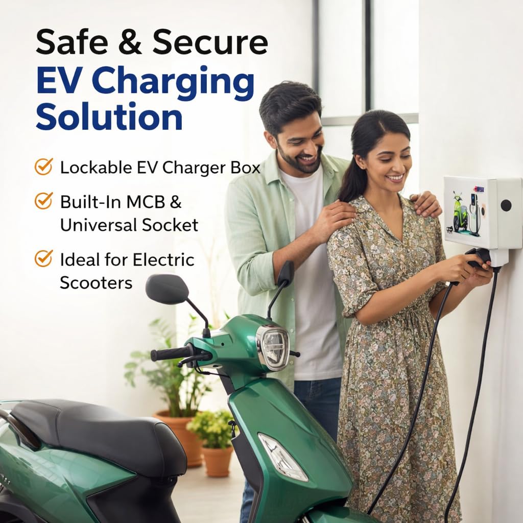 EV Charging Box with 16 MCB & 16A Socket | Wall Mount Metal Enclosure for Electric Scooter & EV Charging | Weather-Resistant, Lockable. (Small)