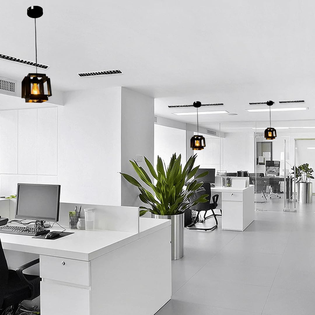 Ceiling Hanging Light Hexa Round Shape Black Pendant for Dining Table, Living Room, Bedroom, Restaurants, Offices, Cafes, Hotels. E27 Bulb Type. (Bulb Not Included) (Hexa Square)