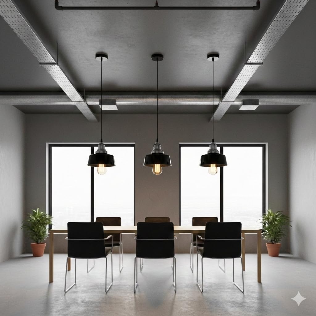 Pendant Stainless Steel Round Black for Dining Table, Living Room, Bedroom, Restaurants, Offices, Cafes, Hotels. E27 Bulb Type. (Bulb Not Included) (Classic SS 304)