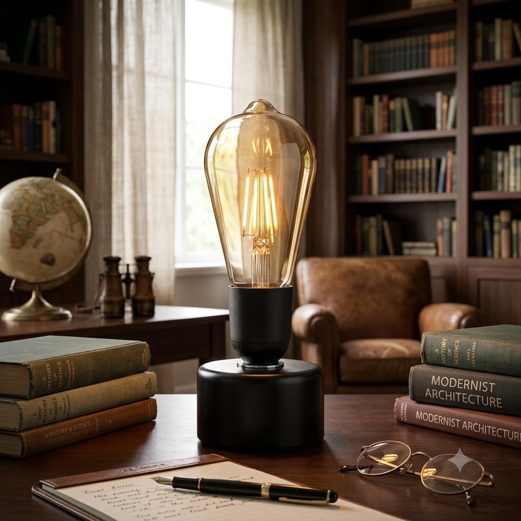 Vintage LED Edison Bulb Table Lamp, Warm Ambient Night Light, Modern Decorative Bedside Lamp for Bedroom, Living Room, Office, Meditation & Home Décor (Vintage)
