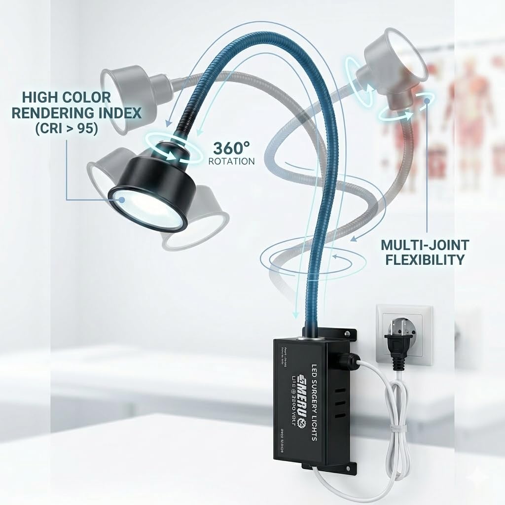 LED Examination Light 30000 Lux with Flexible Arm, Bright Illumination, Surgical Lamp, Clinic, Dental, Veterinary, OPD, Microbiology Lab, Gyanaecologist, Pet Clincs (Wall Mount, 3 LED 30K Lux)