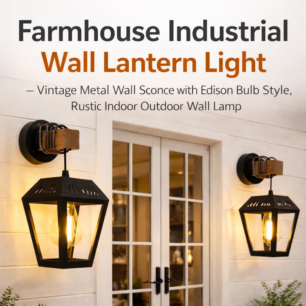 Modern Industrial Black Wall Sconce Light With Wooden Accent – Metal Lantern Style | Farmhouse Fixture | Vintage | for Bedroom, Living Room, Hallway, Restaurant & Cafe (Without Bulb) (Fine Art)