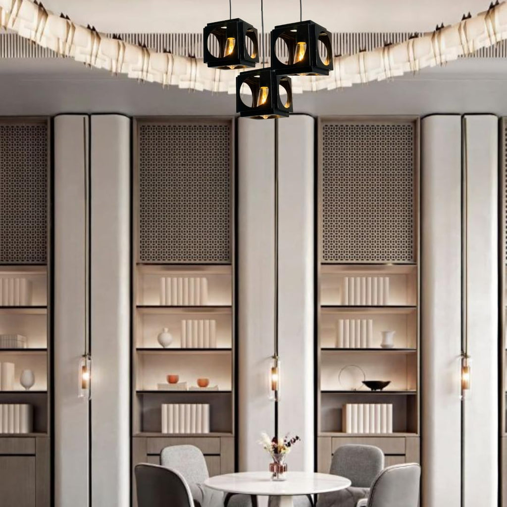 Ceiling Hanging Light Hexa Round Shape Black Pendant for Dining Table, Living Room, Bedroom, Restaurants, Offices, Cafes, Hotels. E27 Bulb Type. (Bulb Not Included) (Hexa Round)