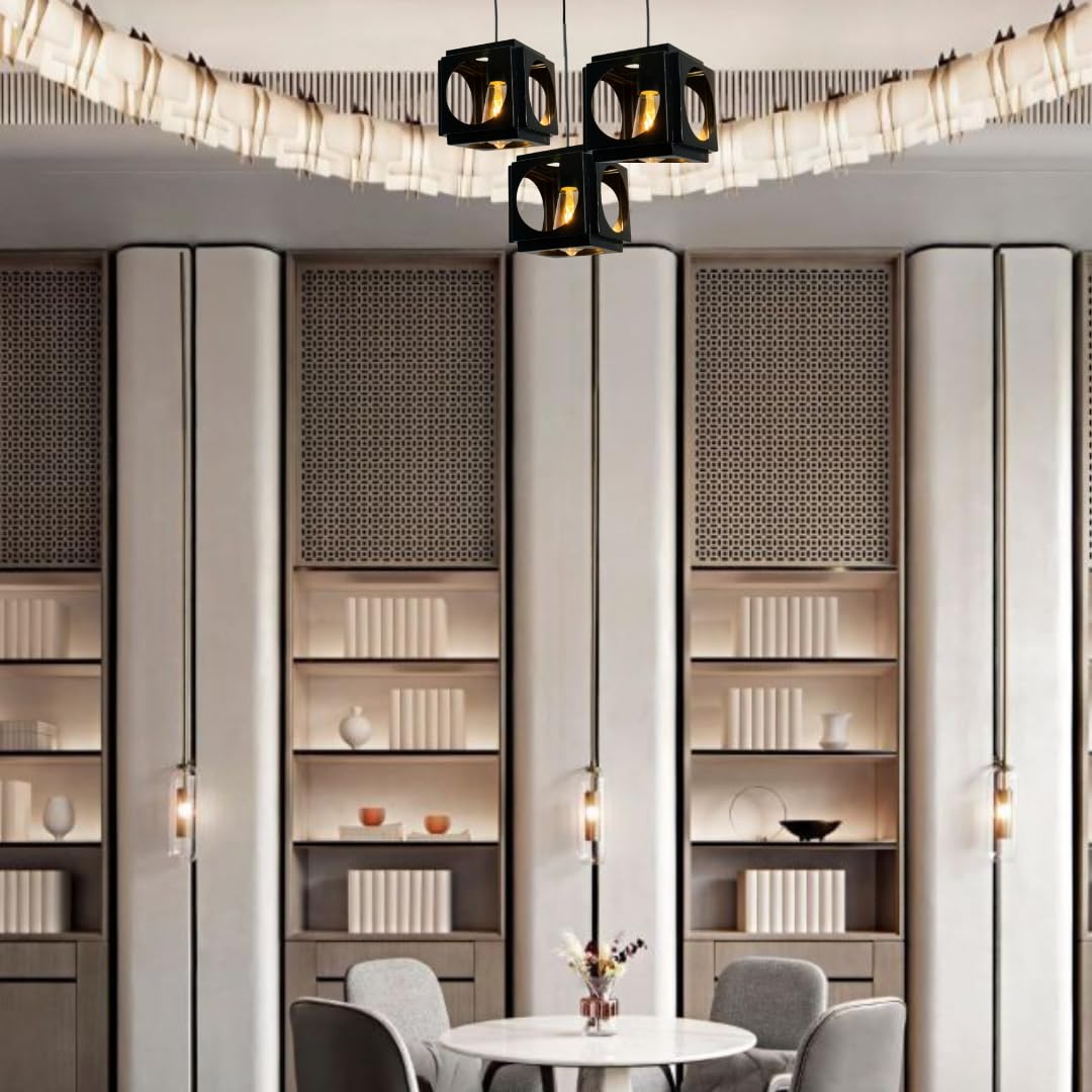 Ceiling Hanging Light Hexa Round Shape Black Pendant for Dining Table, Living Room, Bedroom, Restaurants, Offices, Cafes, Hotels. E27 Bulb Type. (Bulb Not Included) (Hexa Round)