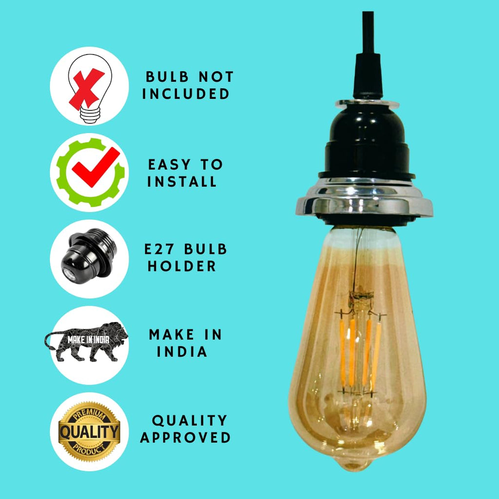 Ceiling Hanging Light Stainless Steel 304 & Black Pendant for Dining Table, Living Room, Bedroom, Restaurants, Offices, Cafes, Hotels. E27 Bulb Type. (Bulb Not Included) (SS 304)