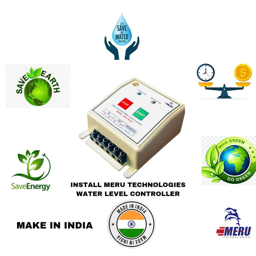 Automatic Water Tank Over Flow Controller. Manual Start & Auto Stop. Motor Starts Pressing Start Button & Automatically Stop When Tank Is Full.(White ABS Plastic)