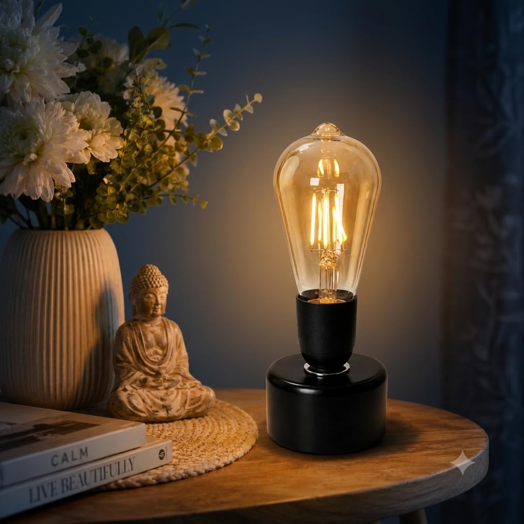 Vintage LED Edison Bulb Table Lamp, Warm Ambient Night Light, Modern Decorative Bedside Lamp for Bedroom, Living Room, Office, Meditation & Home Décor (Vintage)