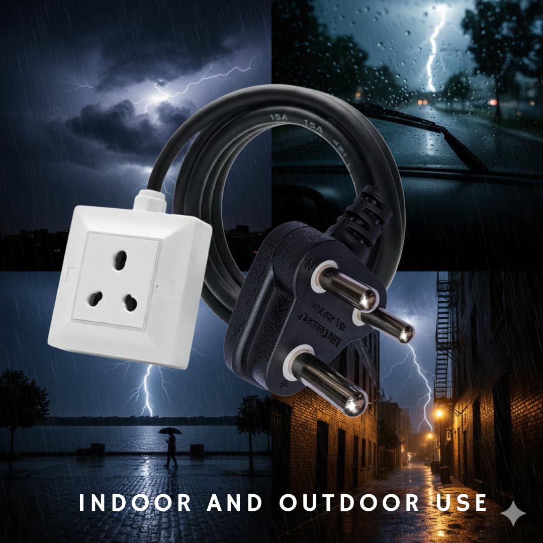 16 Amp Heavy Duty Extension Board 16 A Heavy Power Strip | Ideal for EV, AC, Refrigerator, Microwave, Washing Machine | (15A Extension Board, 1 Meter)