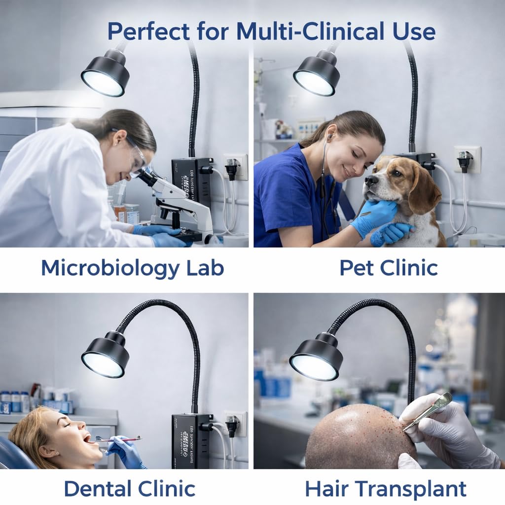 LED Examination Light 30000 Lux with Flexible Arm, Bright Illumination, Surgical Lamp, Clinic, Dental, Veterinary, OPD, Microbiology Lab, Gyanaecologist, Pet Clincs (Wall Mount, 3 LED 30K Lux)