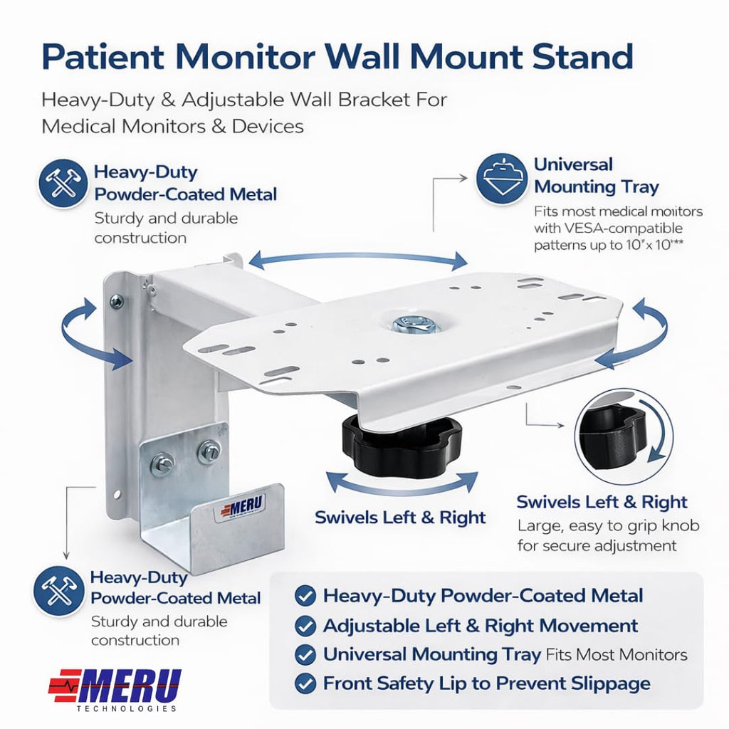 Wall Mount for Patient Monitor | Heavy-Duty Powder-Coated Steel | Adjustable Left & Right Movement with Ergonomic Black Knob