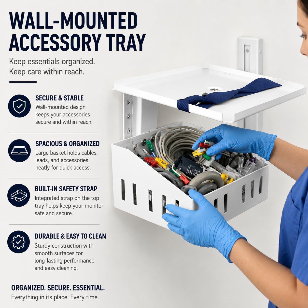 Patient Monitor Wall Stand With Basket & Belt. Compatible with All type Patient Monitor.
