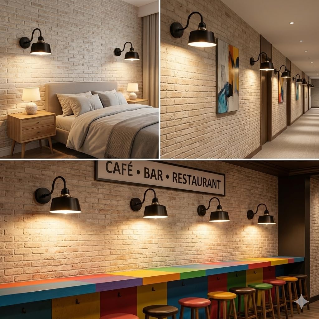 Industrial Black Wall Sconce Light – Modern Metal Wall, E27 Base, Wall Light Fixture for Bedroom, Living Room, Hallway, Restaurant & Cafe (with LED Bulb) (Moroccan)