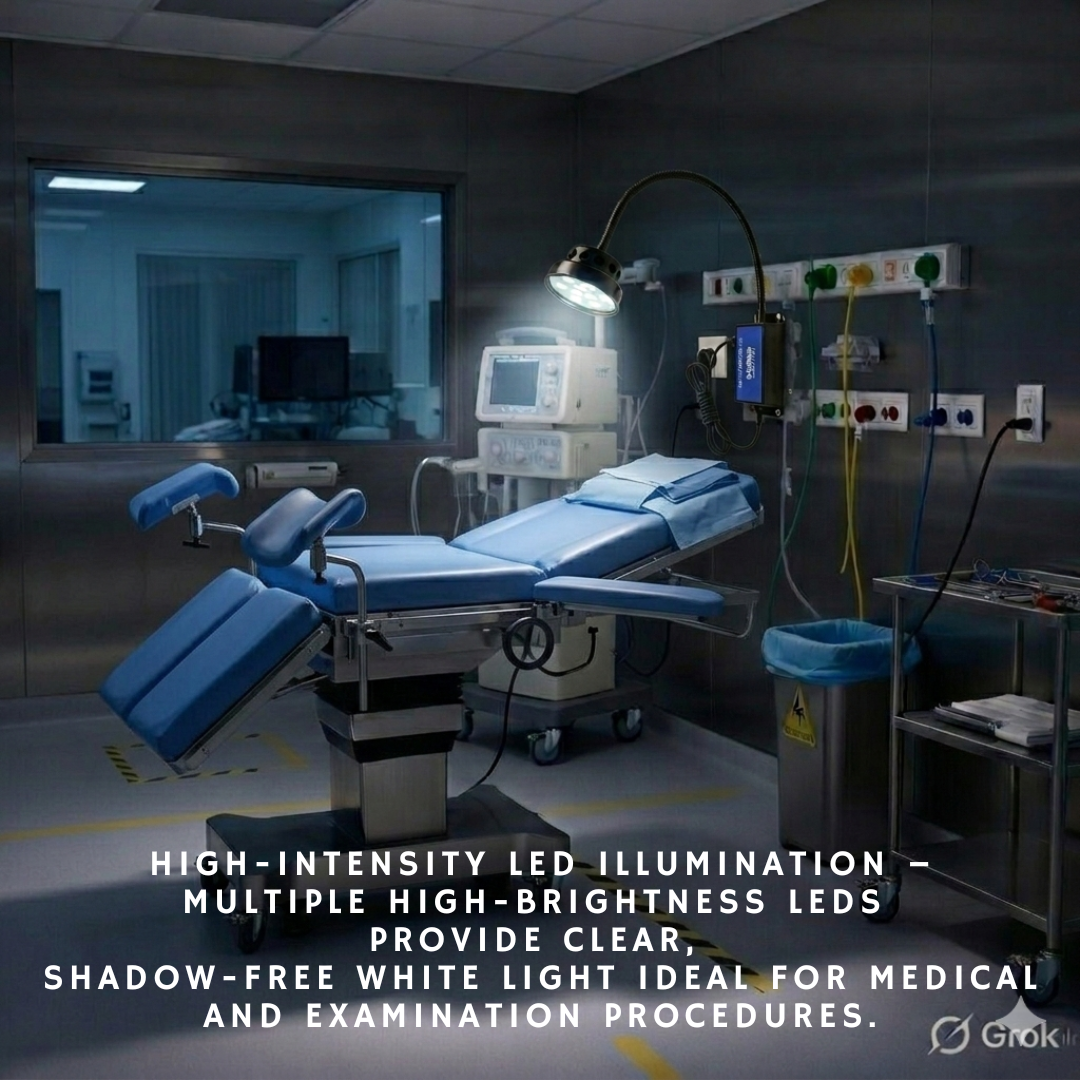 LED Examination Light 60000 Lux with Flexible Arm, Bright Illumination, Surgical Lamp, Clinic, Dental, Veterinary, OPD, Microbiology Lab, Gyanaecologist, Pet Clincs (WALL MOUNT, 9 LED 60000 LUX)