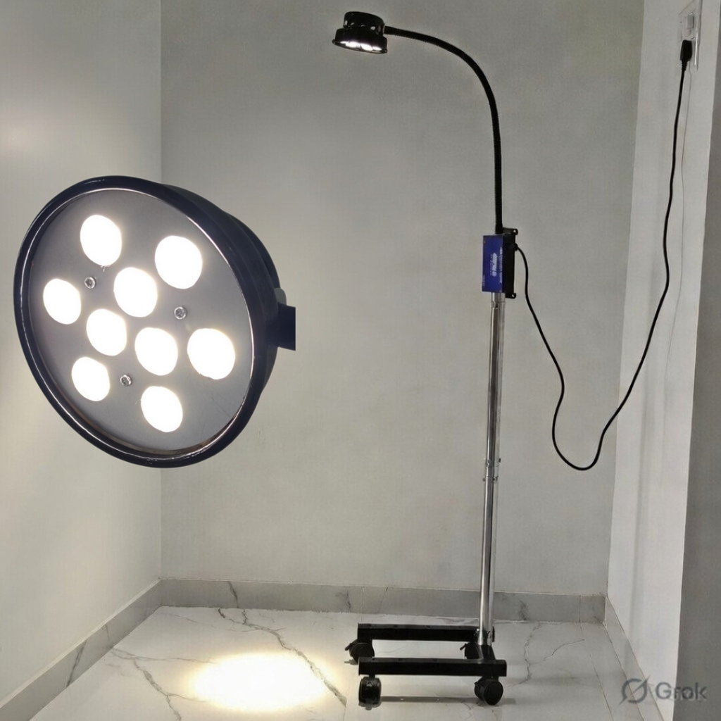 Minor OT Surgery LED Examination Light Stand Model 9 LED 60000 Lux capacity for Hospital, OT, Gyanaecologist, Microbiology Labs, Pet Clinics.