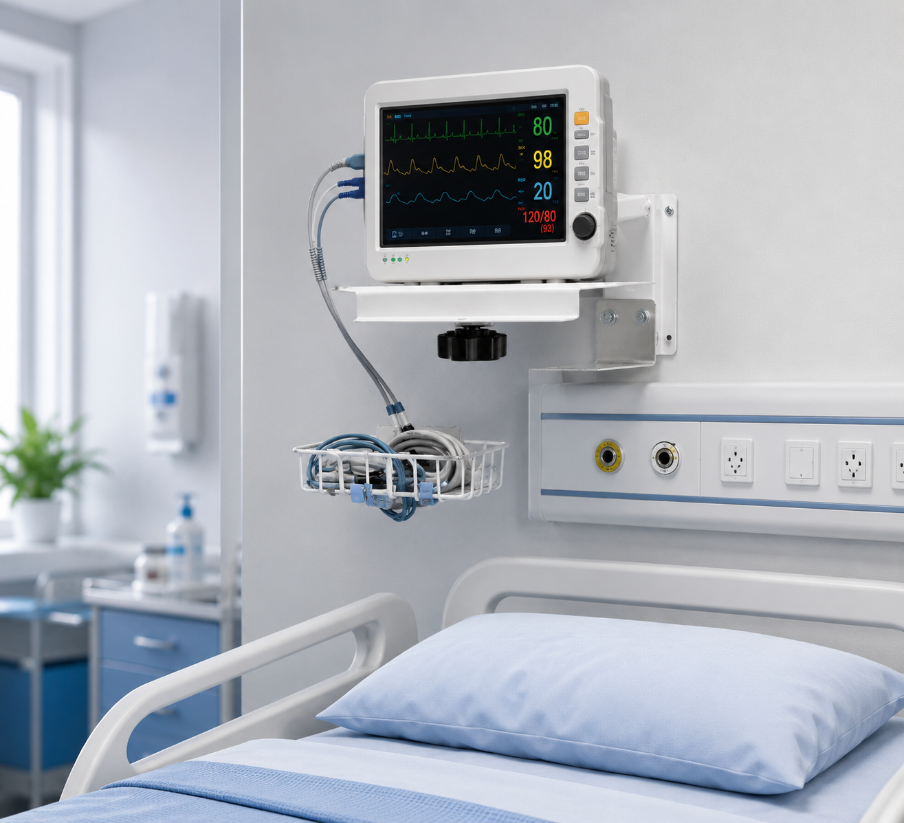 Wall Mount for Patient Monitor | Heavy-Duty Powder-Coated Steel | Adjustable Left & Right Movement with Ergonomic Black Knob