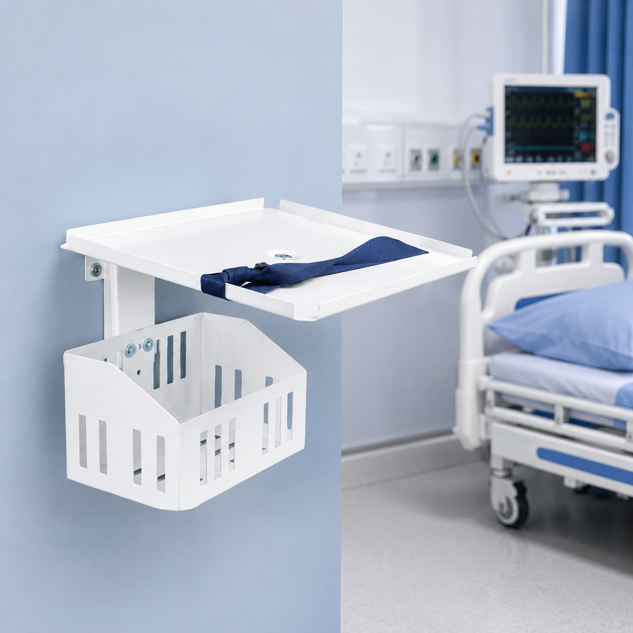 Patient Monitor Wall Stand With Basket & Belt. Compatible with All type Patient Monitor.