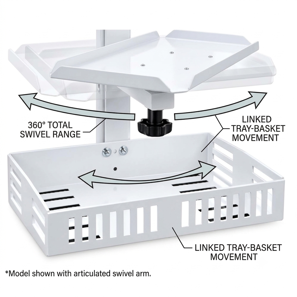 Patient Monitor Wall Stand With Storage Basket. Heay - Duty Metal Body With Left and Right Movement Compatible with All type Patient Monitor.