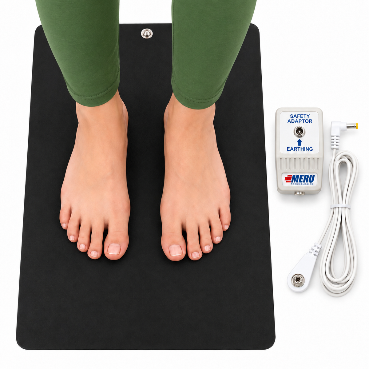 Grounding your Body to Earth for Feet with Safety Adapter, Earthing Cord & Conductive PVC Rubber Mat 25 x 50 cm Mat l Foot Earthing Mat for Home, Office and Relaxation. Reduces pain, stress or body voltage.