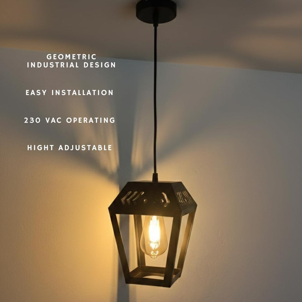 Ceiling Hanging Light Hexa Round Shape Black Pendant for Dining Table, Living Room, Bedroom, Restaurants, Offices, Cafes, Hotels. E27 Bulb Type. (Bulb Not Included) (Mid-Century Modern)