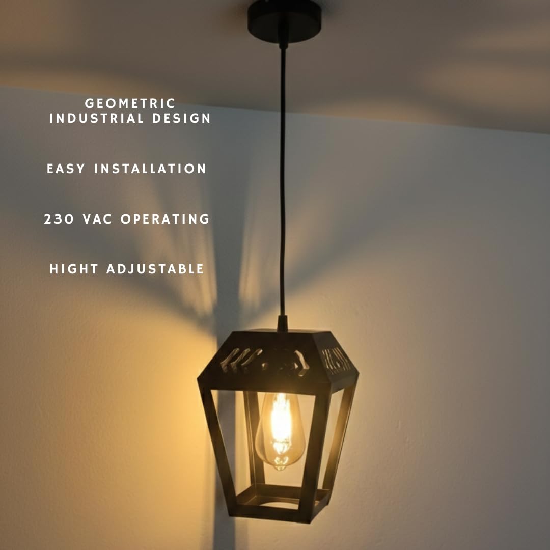 Ceiling Hanging Light Hexa Round Shape Black Pendant for Dining Table, Living Room, Bedroom, Restaurants, Offices, Cafes, Hotels. E27 Bulb Type. (Bulb Not Included) (Mid-Century Modern)